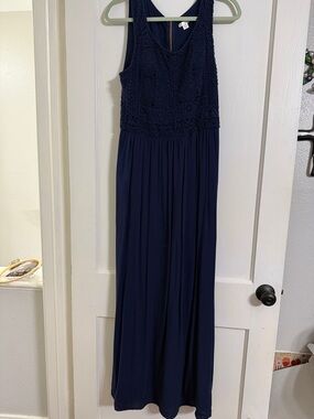 Xhilaration Navy Crochet Bodice Maxi Dress with Gold Zipper